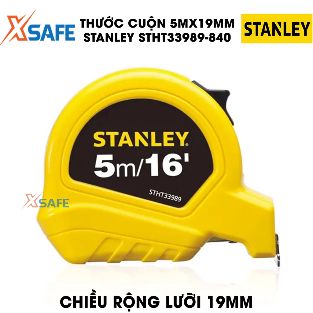 Thước cuộn STANLEY STHT33989-840 5mx19mm, lưỡi thép dẻo Thước cuộn vỏ nhựa ABS bọc cao su bền bỉ, lá thước phủ Matt