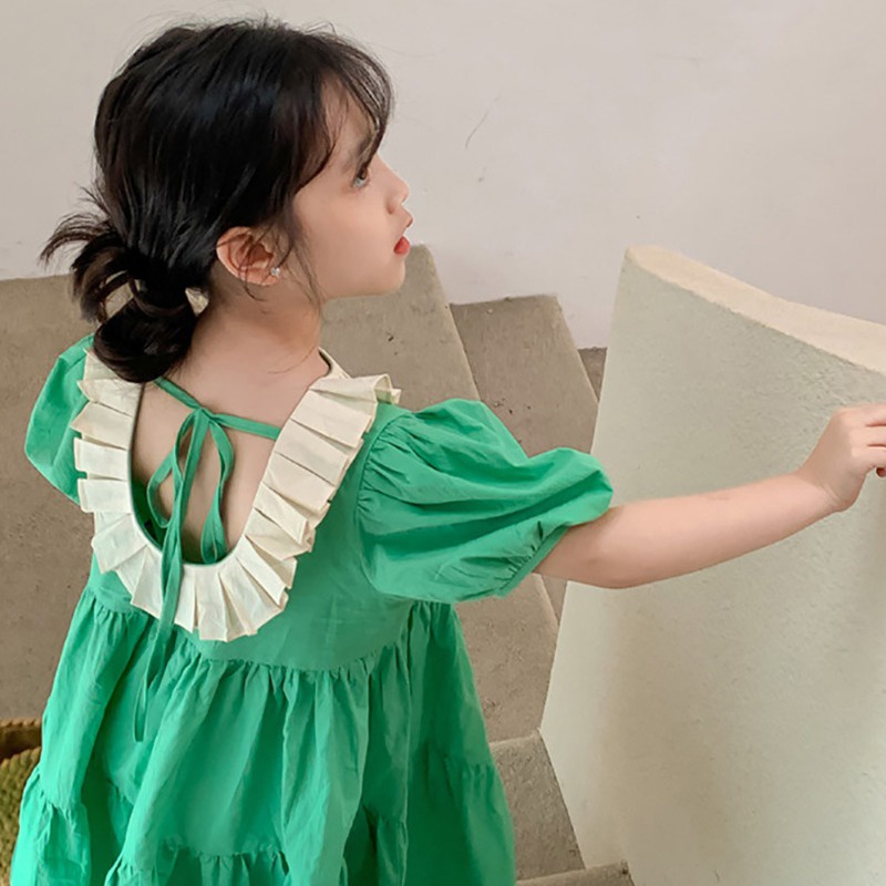 Đầm Dài Tay Phồng Cổ Phối Ren Phong Cách Hàn Quốc Thời Trang Mùa Hè Cho Nữ