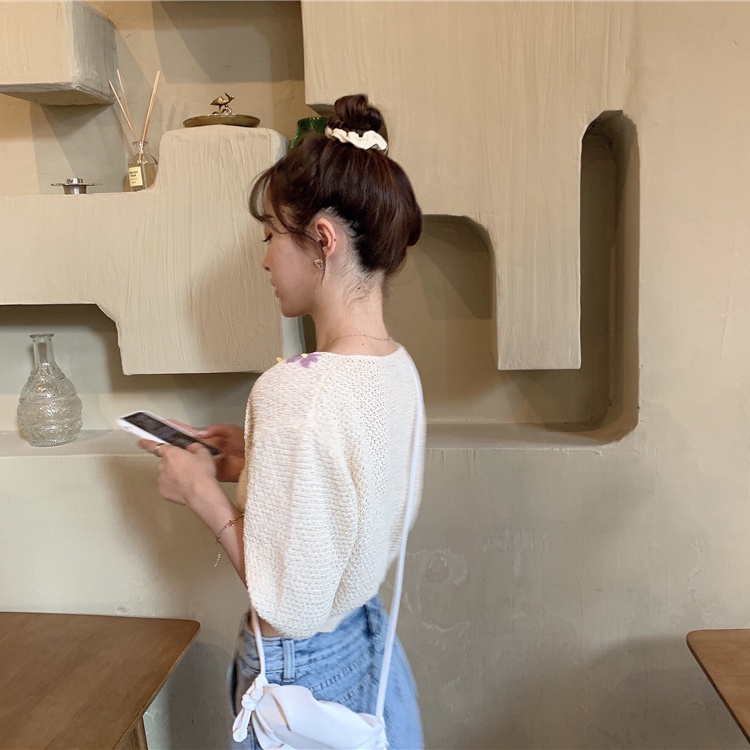 SUXI Áo Dệt Kim Tay Ngắn Phong Cách Vintage Thời Trang Mùa Hè Cho Nữ