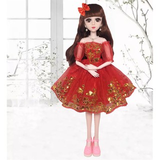 Búp Bê BJD 1/3 Váy Đỏ Kim Sa Lấp Lánh - Cao 60cm