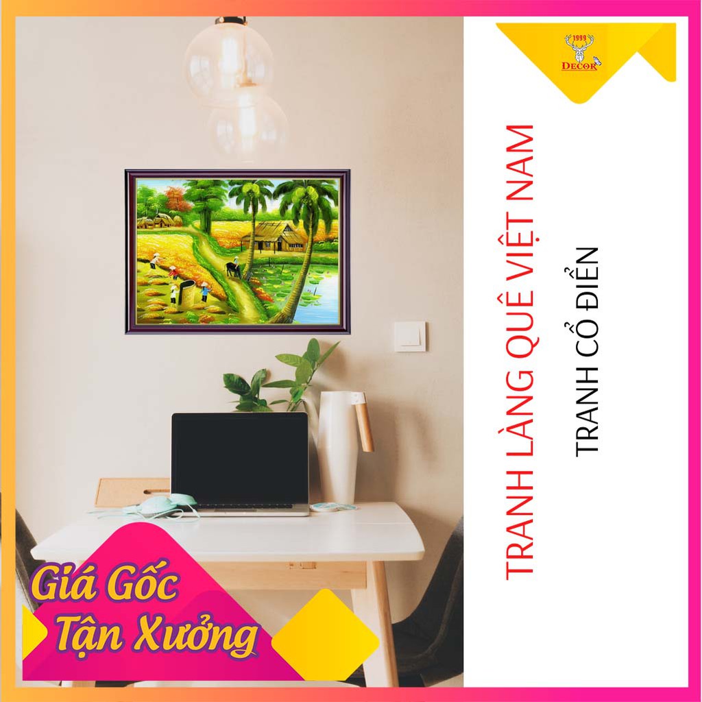 Tranh làng quê Việt Nam In chất lượng cao đóng khung ảnh Decor góc làm việc phòng ngủ Tranh khổ A3 và A4 có ép plastic