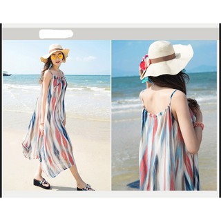 Đầm maxi đi biển sọc 2 dây bèo BM63