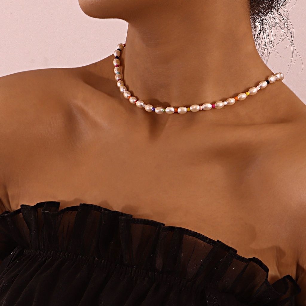 (0306) Vòng Cổ Choker Ngọc Kết Hợp Hạt Nhựa Resin Đơn Giản Sang Trọng Nữ Tính