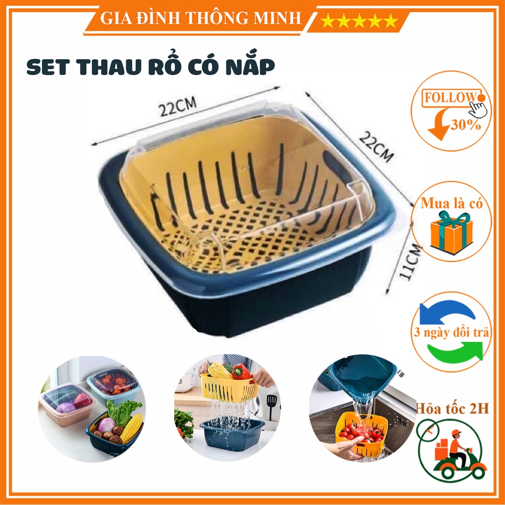 (𝗚𝗶𝗮́ 𝗦𝗶̉) Combo Thau Rổ Nhựa Có Nắp Thích Hợp Bào Quản Thức Ăn, Bộ Chậu Rá Kèm Nắp Thông Minh Tiên Dụng