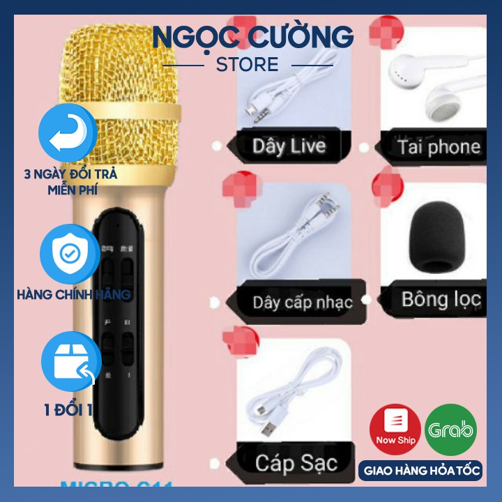 Bộ Micro c11livestream, hát karaoke chuyên nghiệp mới, đầy đủ phụk iện tai nghe, cáp sạc, dây livestream loại sịn