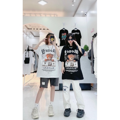 Áo phông gấu nâu cầm đô la TTA977