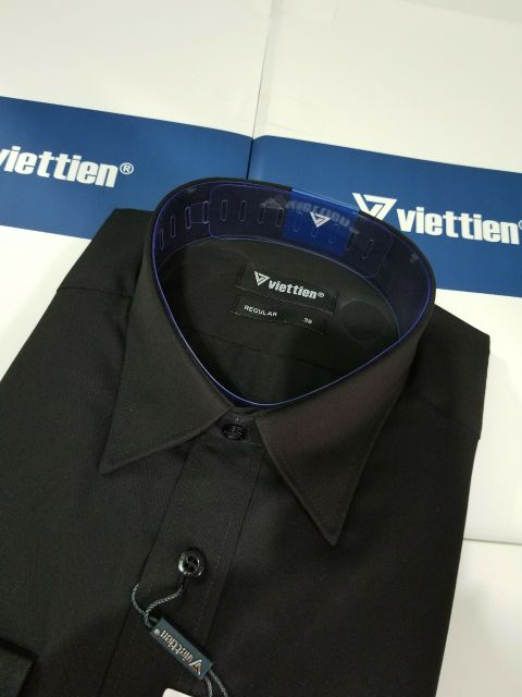 Aó sơ mi nam Việt Tiến dài tay màu đen ,chính hãng , cao cấp  - form suông REGULAR - tà bầu ,màu đen trơn . SHOP HỨA | BigBuy360 - bigbuy360.vn