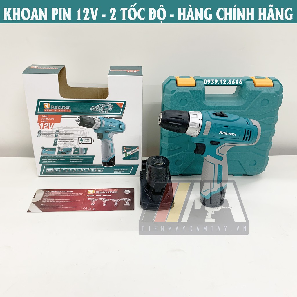 Máy Khoan Pin 12V Rakuten RK-12S - Lực Siết 25Nm - Đầu cặp 10mm - 18 Cấp Độ Trượt - Chuyên Vít