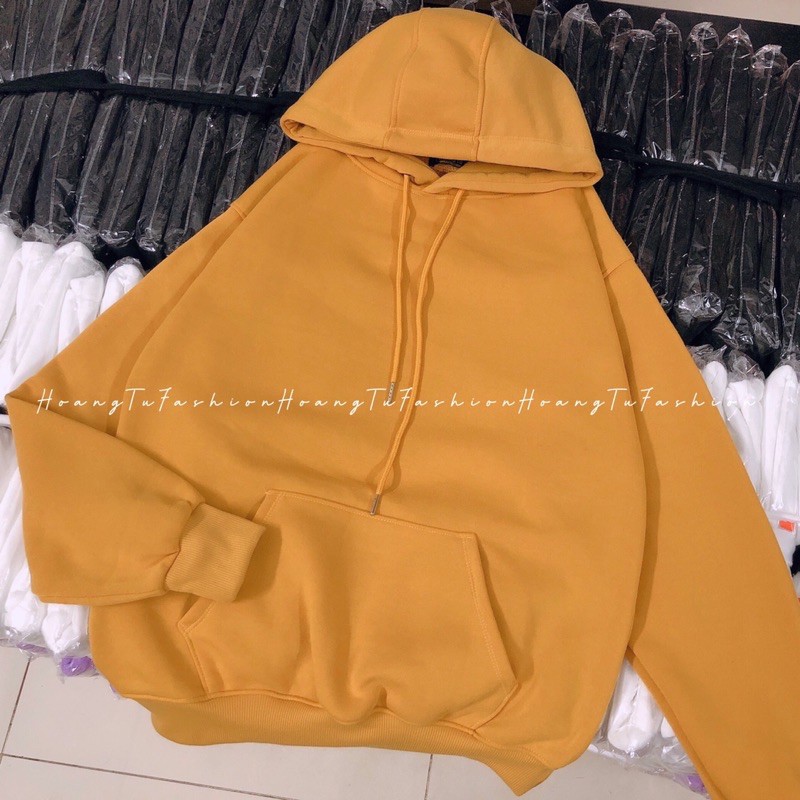 áo hoodie vải nỉ lót bông dày dặn trơn màu vàng hình thật