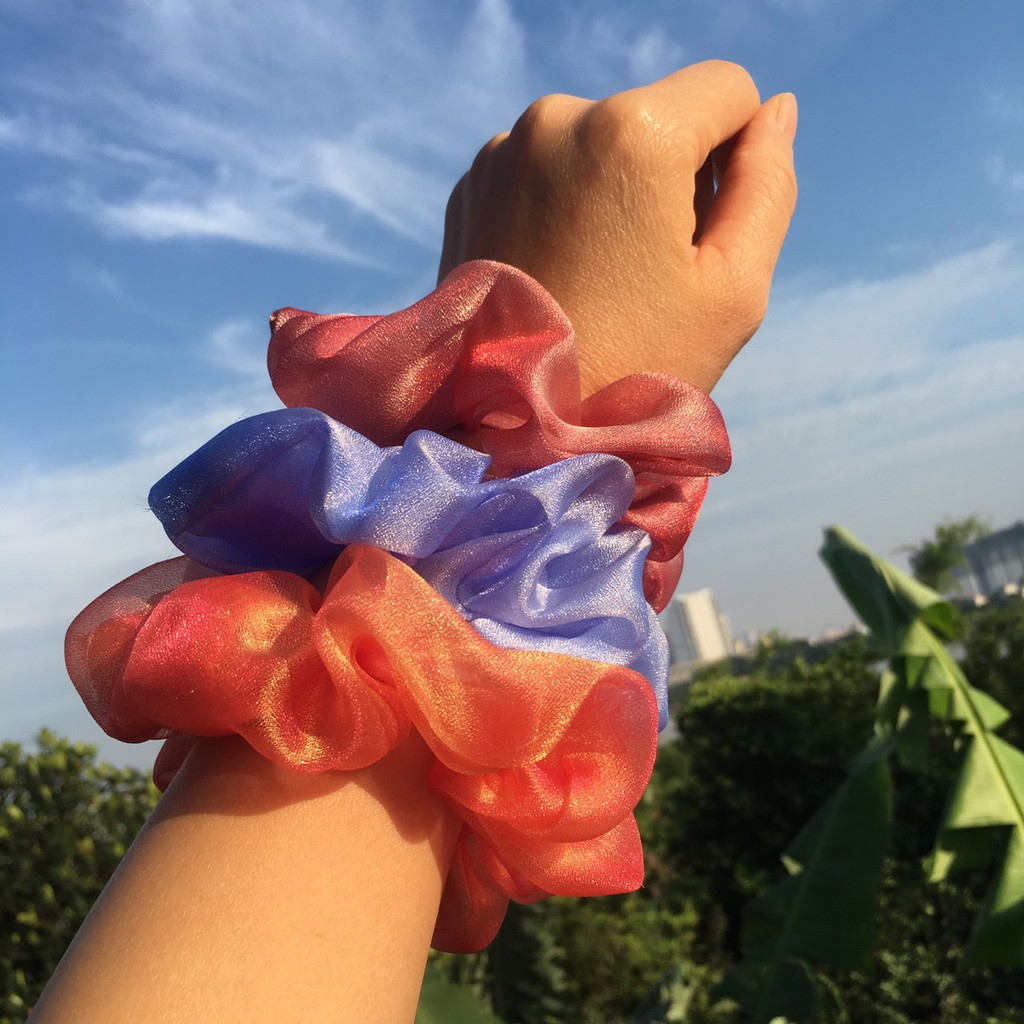 {Ảnh thật} Cột tóc vải hottrend scrunchies lụa ánh kim siêu đẹp