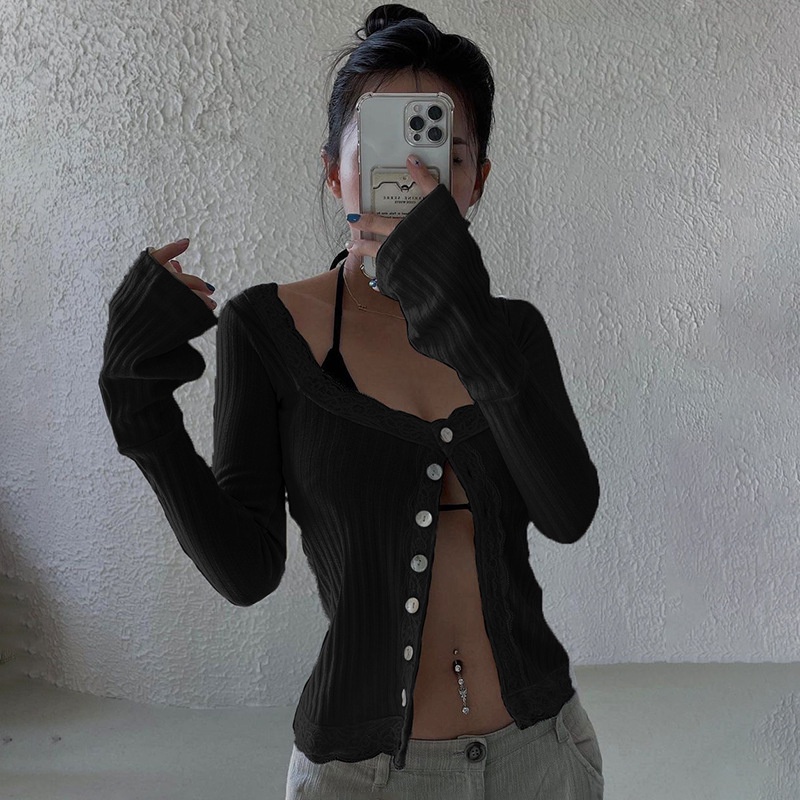 Áo Sơ Mi Dài Tay Phối Ren Thời Trang Dành Cho Nữ