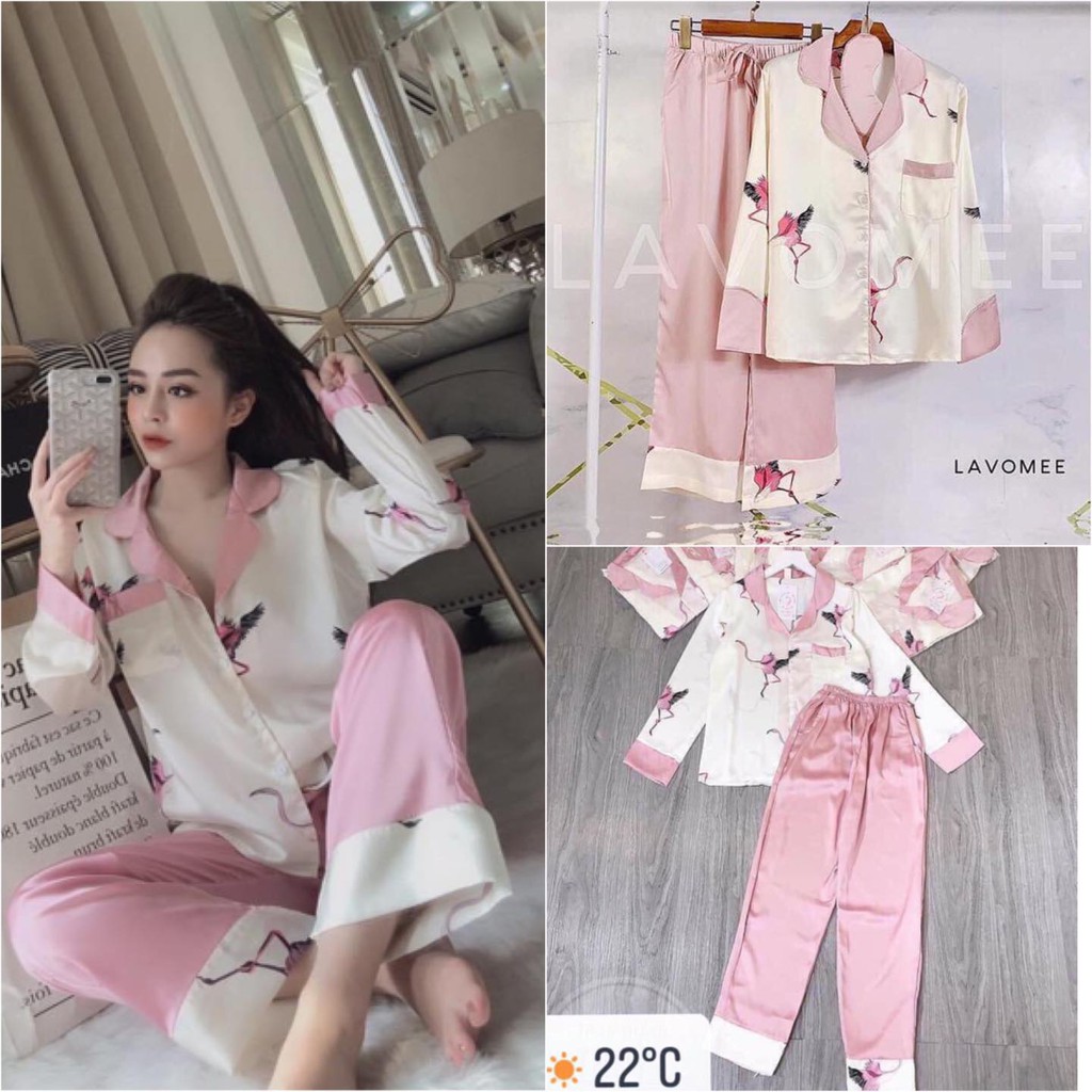 [FREE SHIP] Đồ ngủ Pijama lụaBộ lụa satin hoạ tiết Hạc Trắng mát lịm [HÀNG SIÊU ĐẸP]