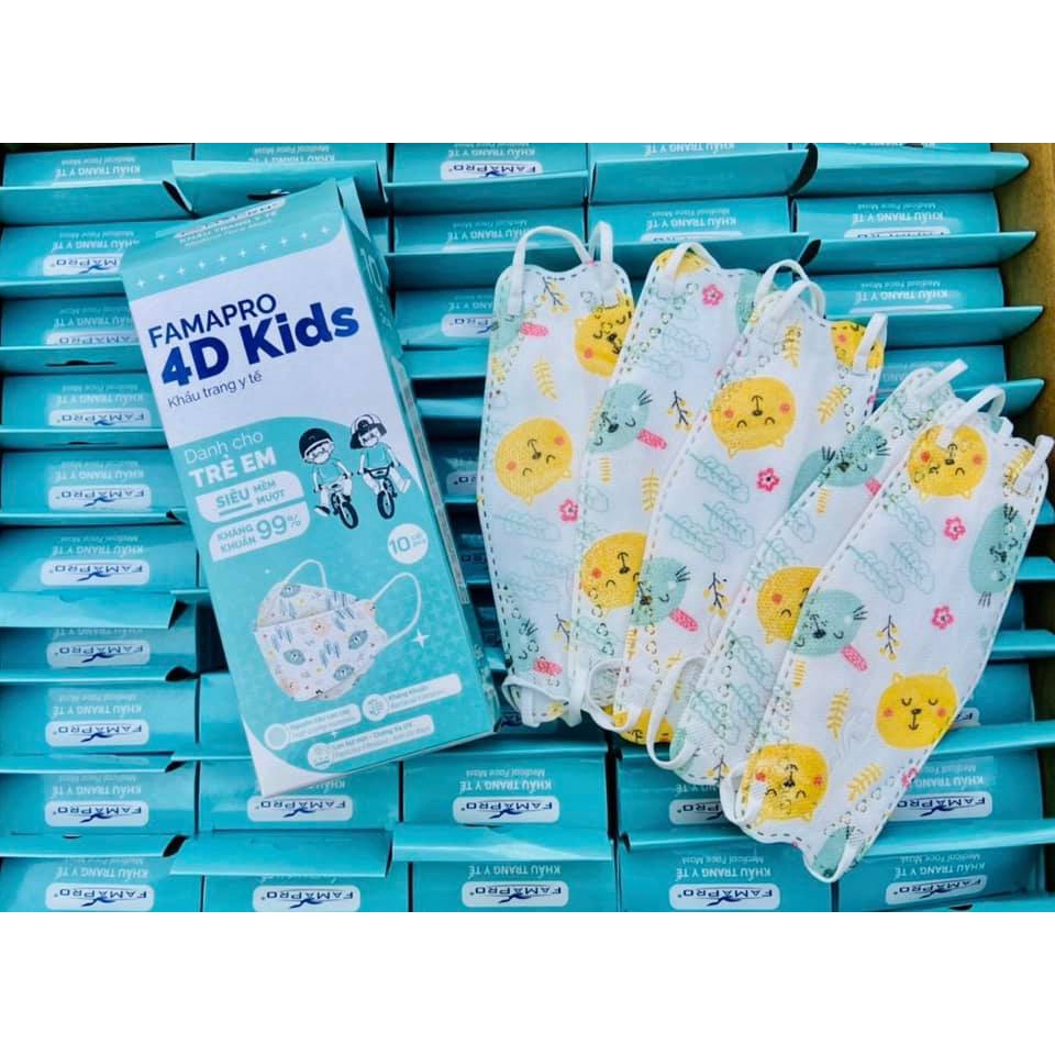 [CHÍNH HÃNG - HỘP 10 CÁI] Khẩu trang y tế 4D kháng khuẩn Nam Anh FAMAPRO cao cấp dành cho trẻ em