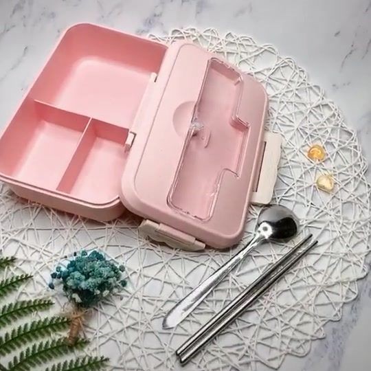 Hộp cơm 3 NGĂN kèm Thìa và Đũa tiện lợi (20x7x13cm)
