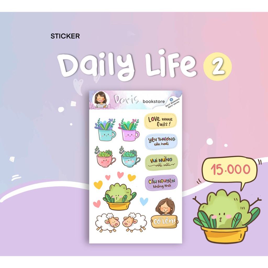 STICKER DAILY LIFE 02 (TÍM) DÁN TRANG TRÍ