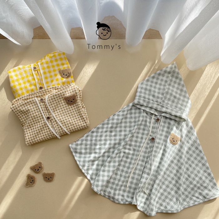 Áo Choàng Chống Nắng Tránh Gió Cho Bé Trai Bé Gái Caro Gấu Thêu TOMMY HOUSE