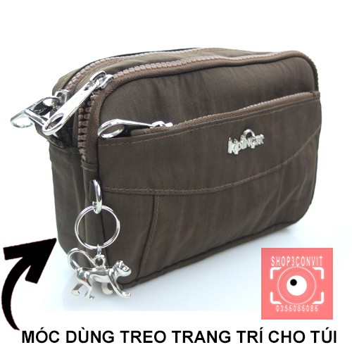 Móc khóa inox logo 3D khỉ Kip-ling  dùng trang trí balo-túi xách