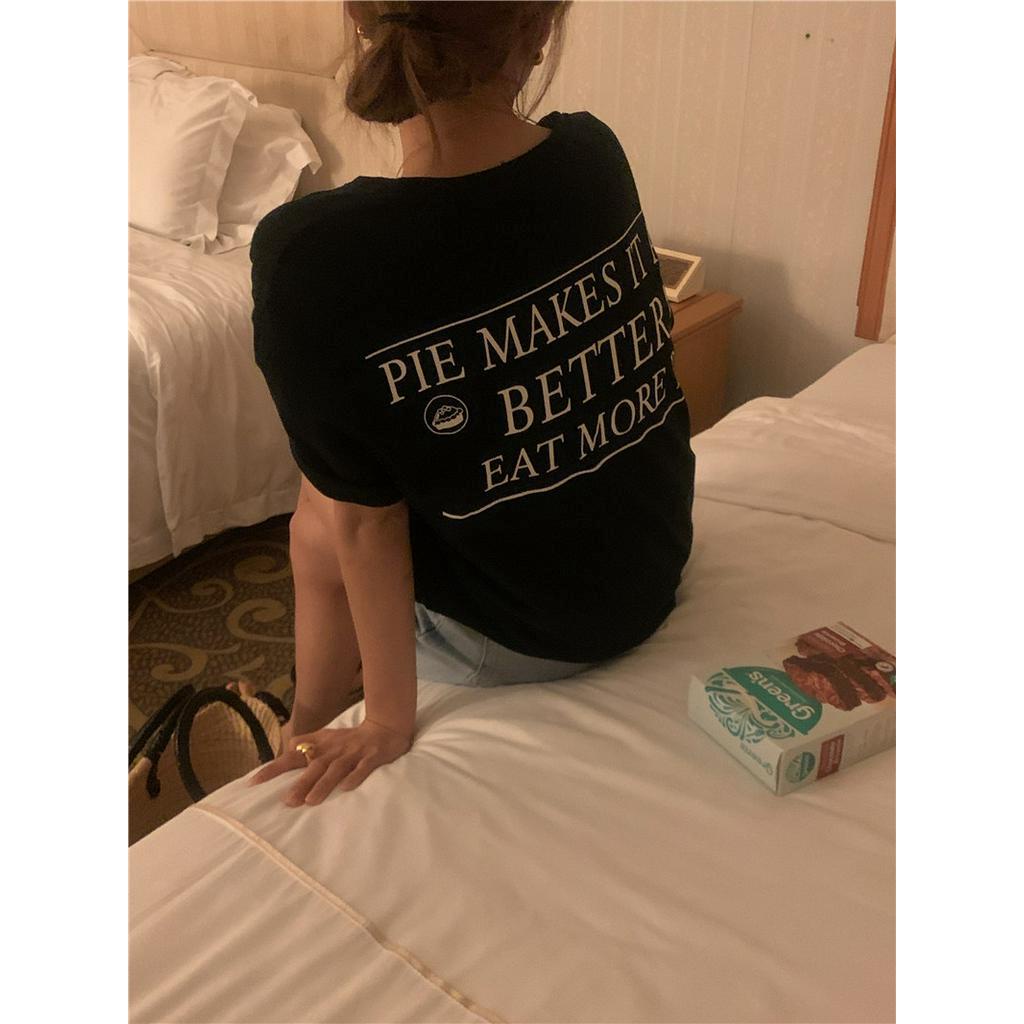 Áo Thun Cổ Tròn Ngắn Tay In Chữ Phong Cách Hàn Quốc Đơn Giản 63160 2 Màu Lựa Chọn