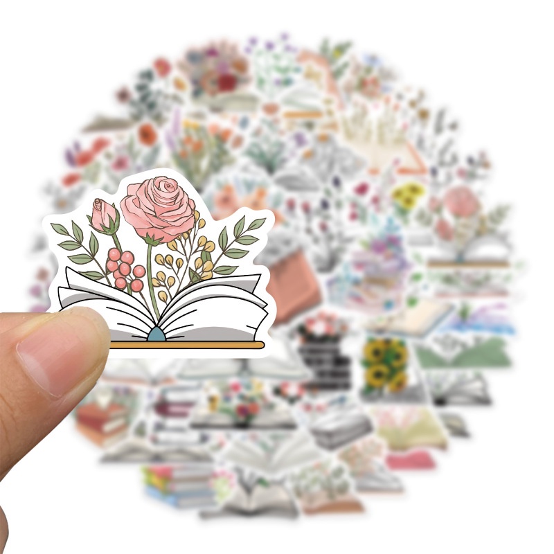 Set 50 Sticker Dán Trang Trí Điện Thoại / Sổ Tay Diy Hình Hoa / Bình Nước Tháo Rời