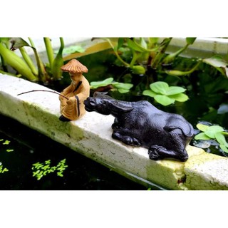 Tượng trâu nằm phơi nắng - phụ kiện trang trí hòn non bộ, tiểu cảnh bộ