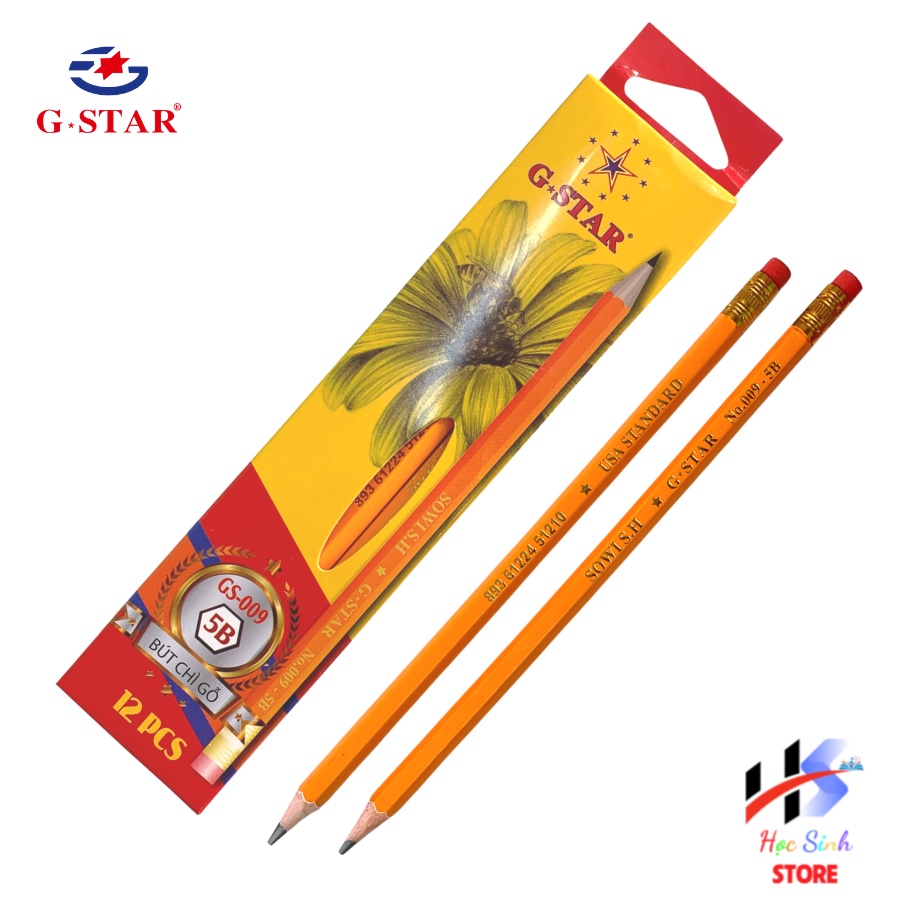 Hộp 12 cây bút chì đen thân gỗ GSTAR GS009 ( 2B - 3B - 4B - 5B - 6B )