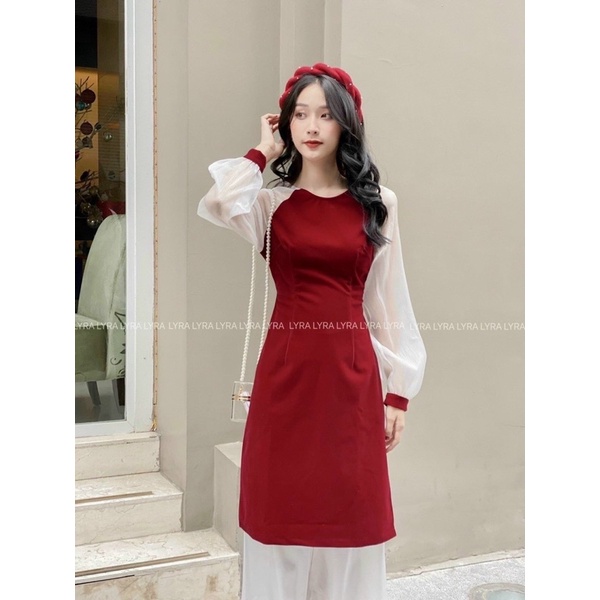Áo dài xuân 2022 màu đỏ đô Freesize 46-53kg chất lượng cao