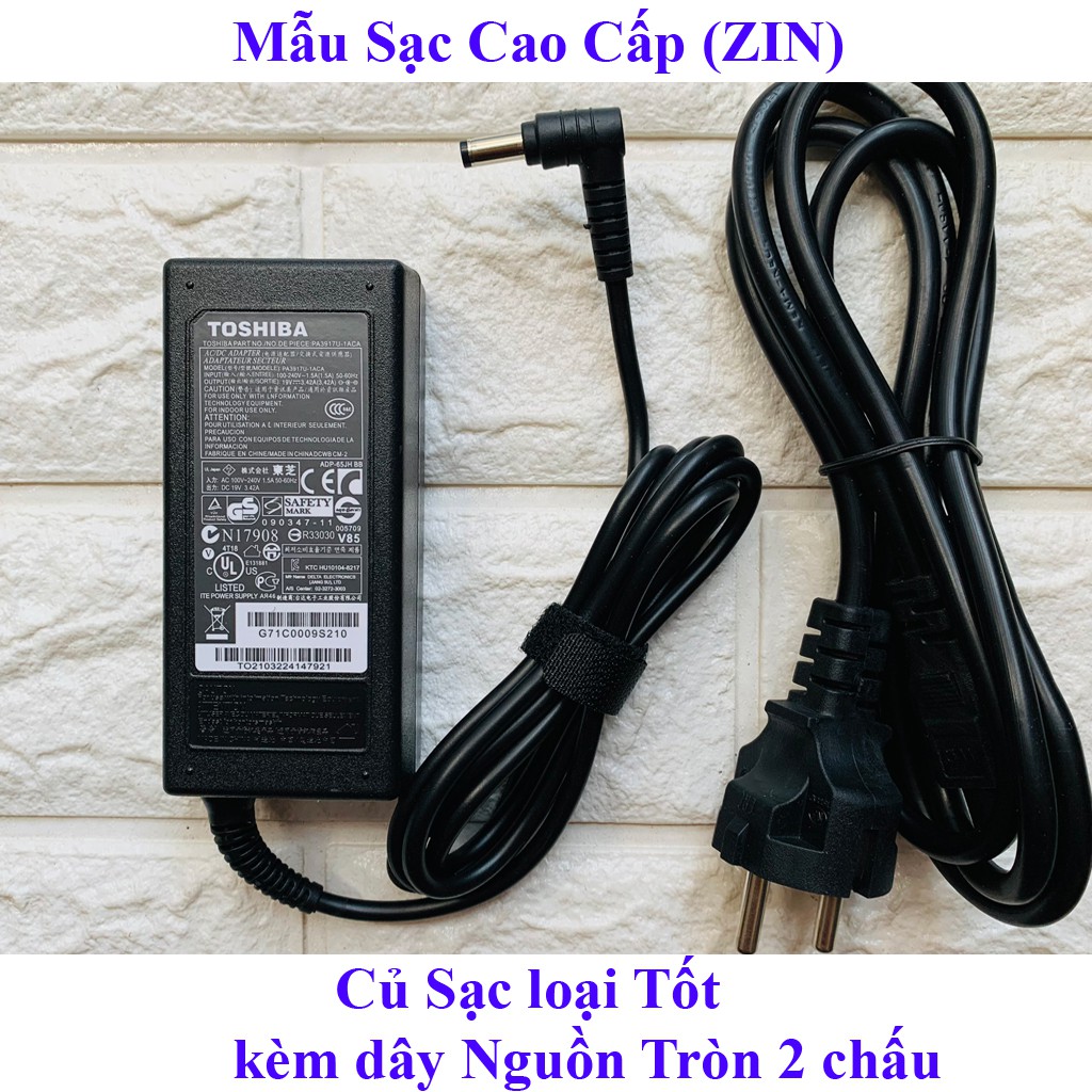 Sạc Laptop Toshiba 19v 3.42a (65w) chân thường to đường kính đầu sạc 5.5mm - tặng kèm dây nguồn