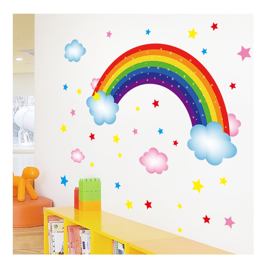 Decal dán tường trang trí - CẦU VÒNG SẮC MÀU TRẺ THƠ