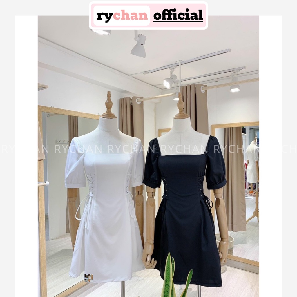 Đầm Xòe Cổ Vuông Đan Dây Eo 2 Màu Trẻ Trung [Ảnh Thật Cuối] - DX933