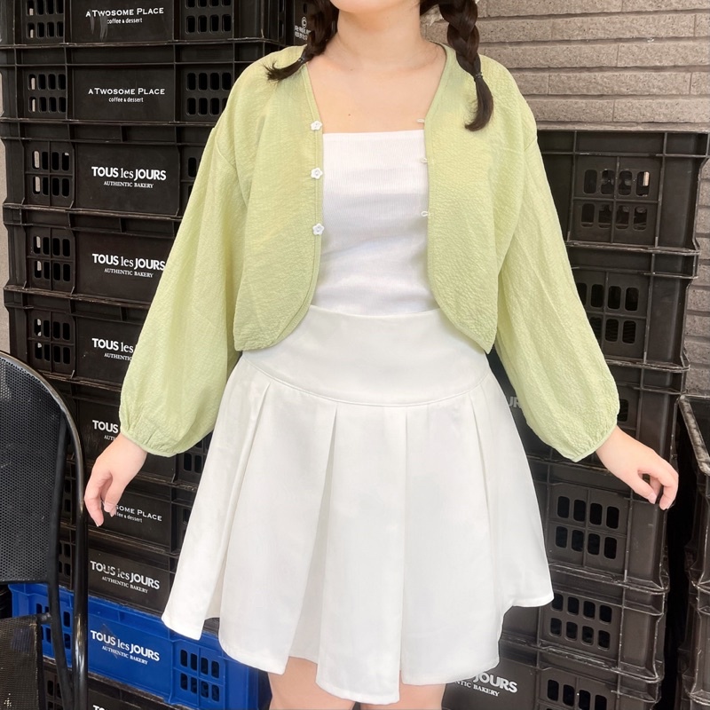 Áo cardigan bigsize nữ xốp nhăn cúc màu (OOTD BIGSIZE 60-90KG)