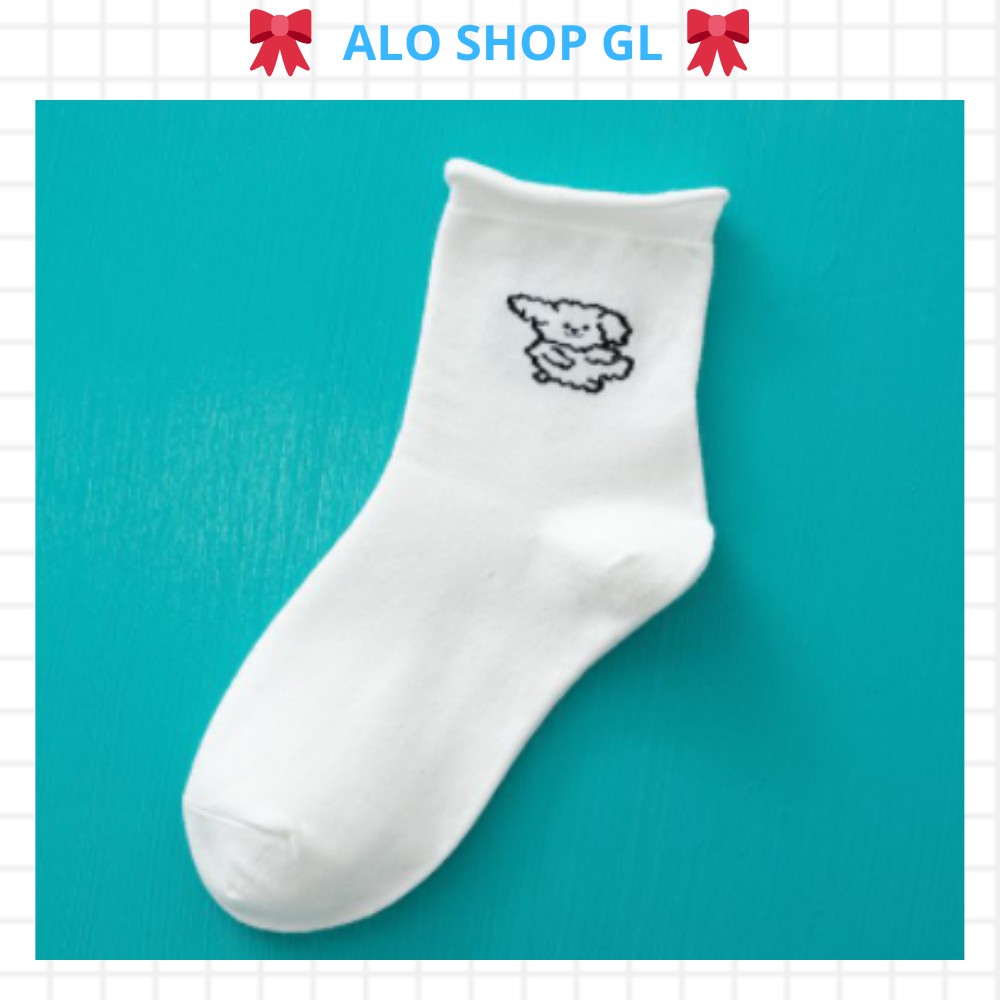 Tất cổ cao, Vớ cotton cổ cao phong cách Hàn Quốc co giãn tốt in hình con vật xinh xắn, dễ thương, dễ phối đồ