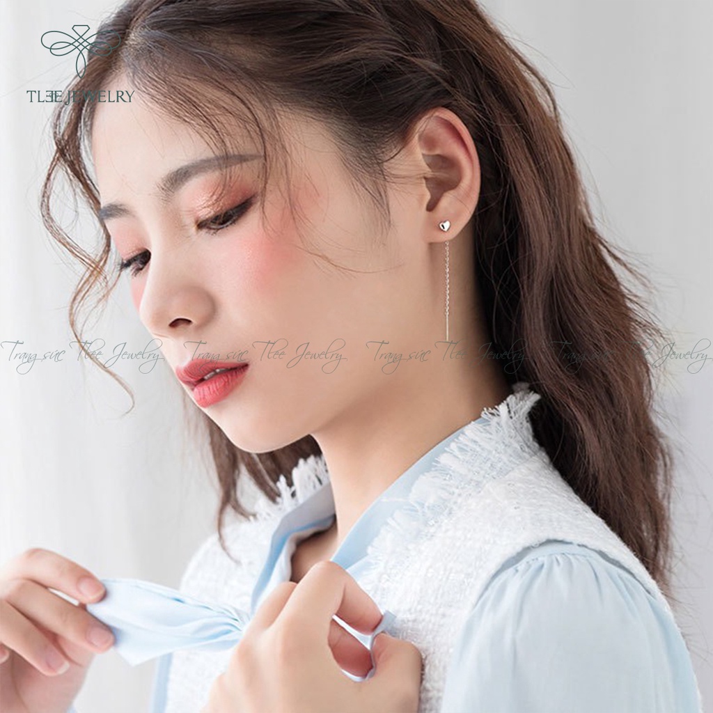 Khuyên tai bạc nữ TLEE tim phồng tua dài basic NCJ B0142