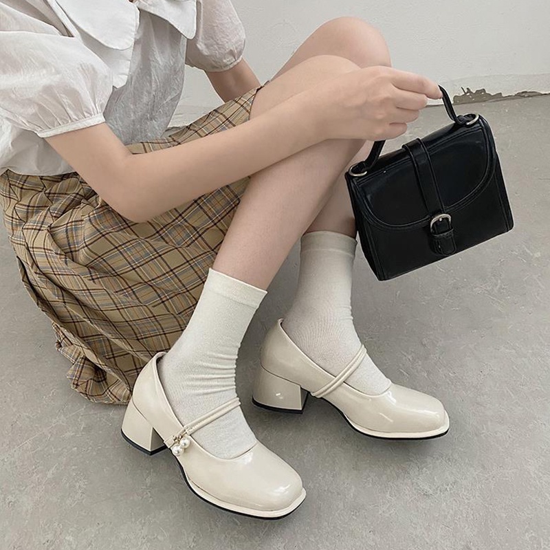 Giày cao gót IELGY mũi vuông thiết kế đơn giản thời trang theo phong cách retro cho nữ