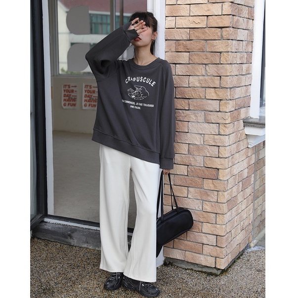 Áo thun nữ cổ tròn tay dài màu trơn đơn giản in chữ 45848 | BigBuy360 - bigbuy360.vn