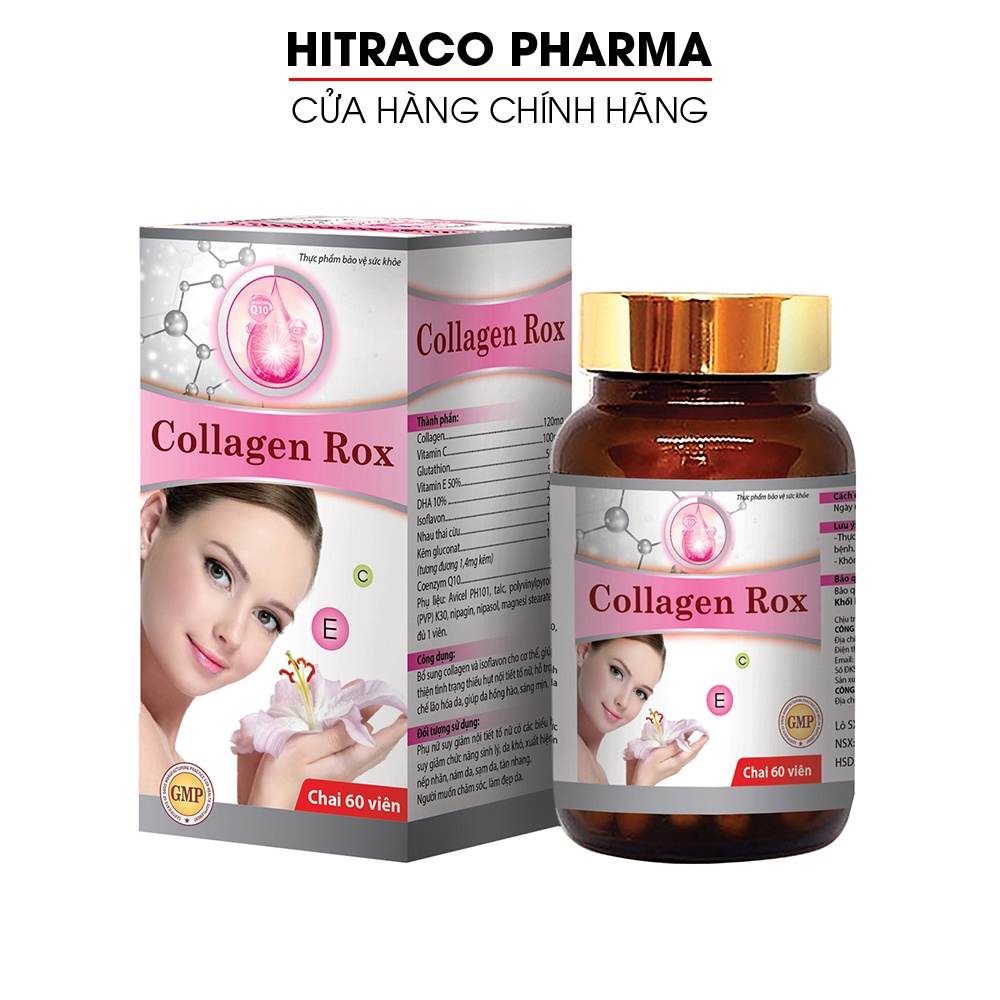 Viên uống đẹp da Collagen Rox bổ sung vitamin E C giảm nám sạm da - Hộp 60 viên [Collagen Rox Đỏ]