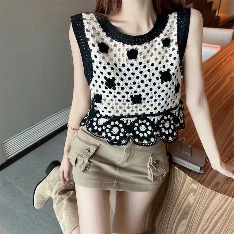 Áo Dệt Kim Mỏng Sát Nách Dáng Rộng Kiểu Retro Cá Tính Cho Nữ