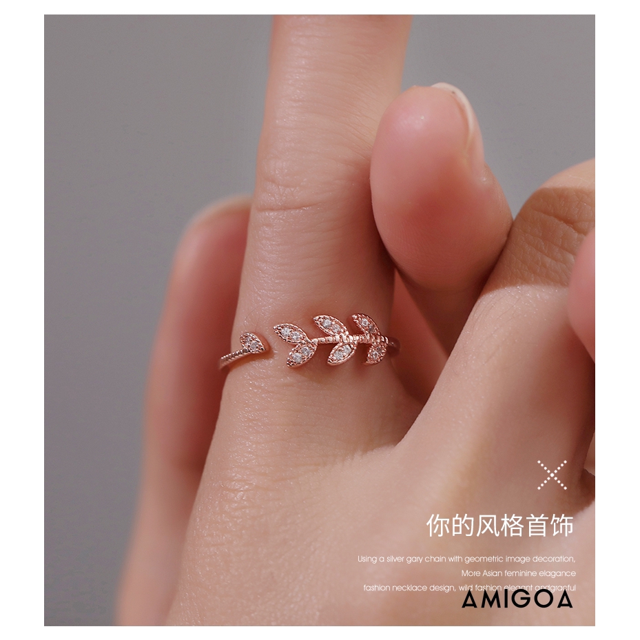 Nhẫn Hở Hình Chiếc Lá Đính Kim Cương Nhân Tạo Sáng Tạo Cho Nữ