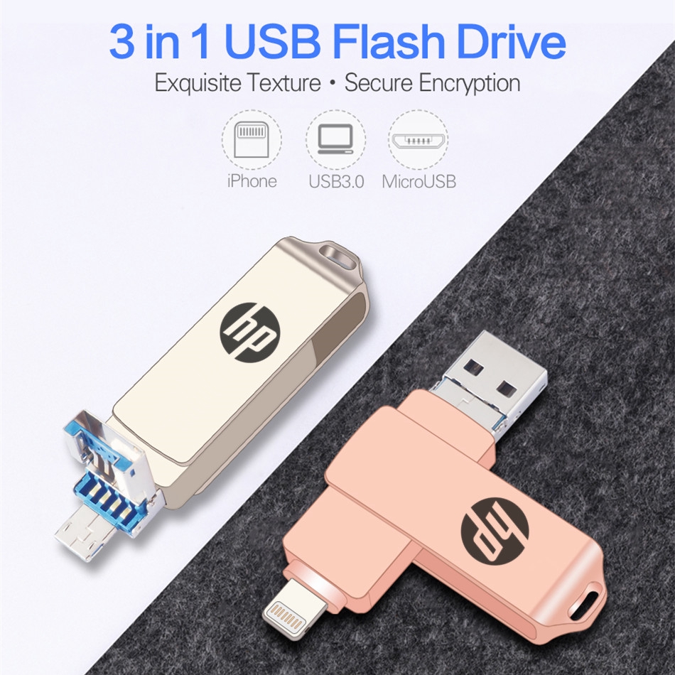 Usb 3 Trong 1 Ios Otg Usb 512gb Xoay Được Cho Iphone / Android / Pc