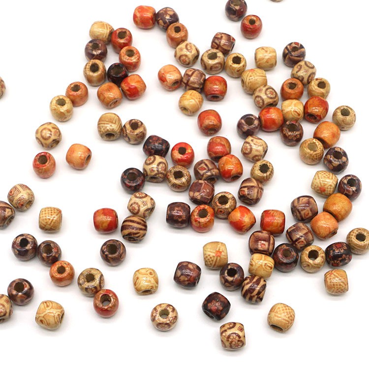 Túi 10g hạt gỗ họa tiết loại 10mm làm vòng tay, vòng cổ, phụ kiện