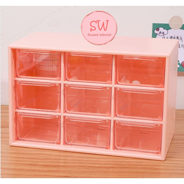 Kệ đựng đồ mini 9 ngăn để bàn siêu xinh, chống bụi, nhỏ gọn, decor bàn học