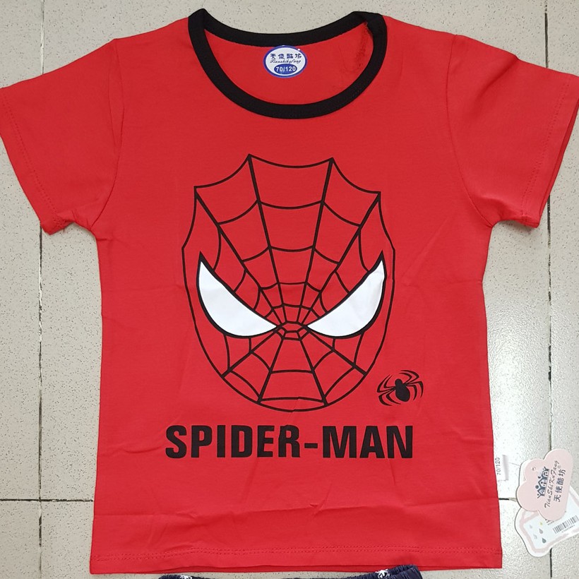 Bộ thun cotton lạnh in thấm người nhện spiderman mát rượi mùa hè