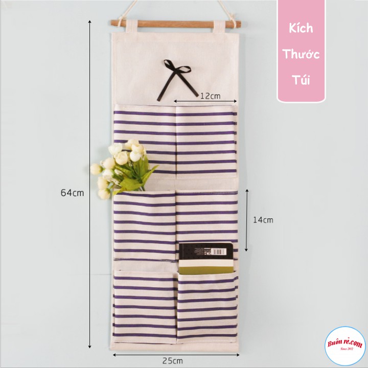 Túi Treo Tường 3 tầng 6 ngăn vải Linen tráng keo 1 mặt chống thấm nước - br00509