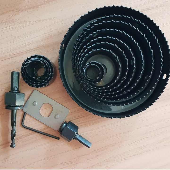 Bộ mũi khoét thạch cao, gỗ, ĐK 19- 127mm, 16 chi tiết: Siêu sắc, bền bỉ, chính xác (đen)