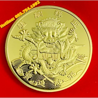 Xu Rồng Mạ Vàng - Xu May Mắn làm quà tặng năm mới (Tặng kèm túi đựng)