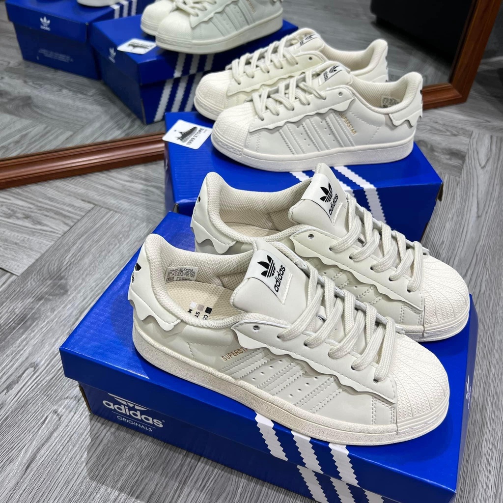 Giày adidas superstar màu kem - adidas samba OG trắng đế nâu nam nữ bản đẹp hot trend 2023