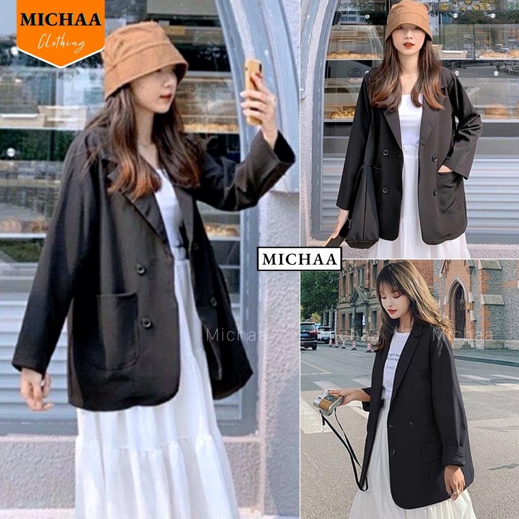 Áo BLAZER TRƠN 4 CÚC Nữ Tay Dài Ulzzang ❤ Áo Vest Nữ Khoác Ngoài Mẫu Mới Phong Cách Hàn Quốc - MICHAA