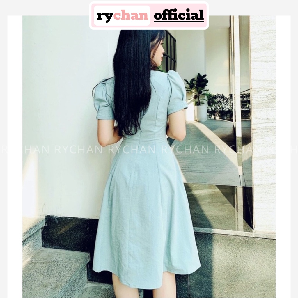 Đầm Nữ Dự Tiệc Dáng Xòe Cổ Xếp Tay Phồng Bo Eo Thanh Lịch Dễ Thương, Đầm Nữ Xinh Cực Ưa Chuộng Màu Mint - DX9785