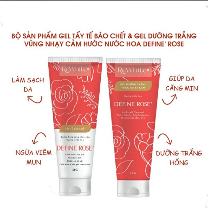 Gel tẩy tế bào chết Rewhitez + Gel dưỡng trắng mờ thâm Rewhitez dành cho vùng nhạy cảm, nách, bi 50g trắng da mịn màn