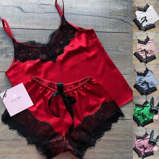 Bộ đồ lót ngủ bằng lụa satin đính nơ cho nữ