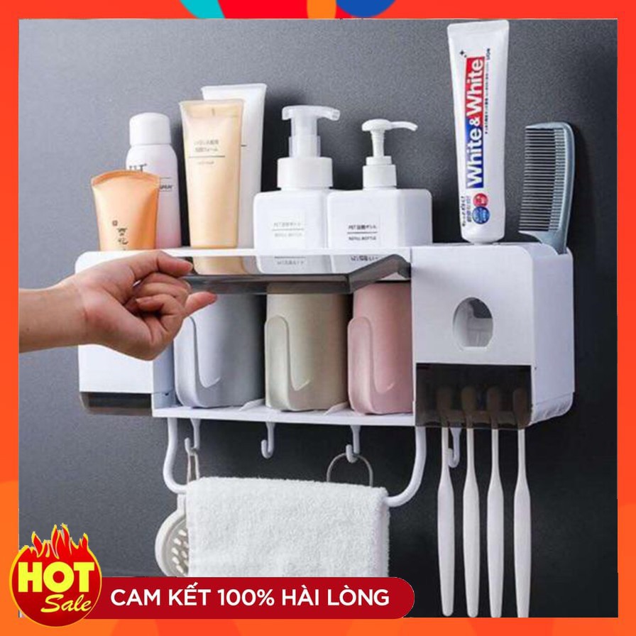 Bộ nhả kem đánh răng tự động kèm 3 cốc và giá treo tiện ích